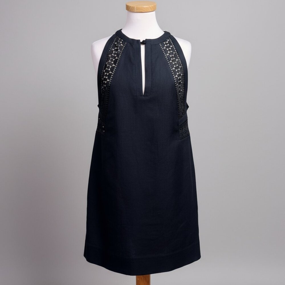 Reiss navy Rhona dress with embroidery, size 6